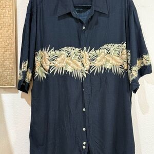 CAMPIA MODA Men’s Black Hawaiian Short Sleeve Floral Print Shirt Size L